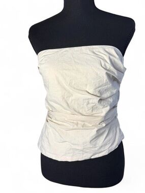 MANGO Ivory 100% Cotton Ruched Strapless Tube Top Women’s Size Small MNG